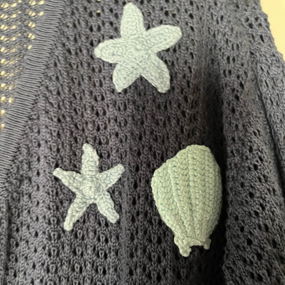 Isaac Mizrahi Navy Open-Front Knit Cardigan with Light Blue Sea Appliqués - Picture 3 of 5